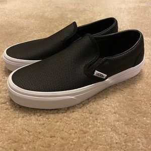 Leather Perforated Black Slip On Vans